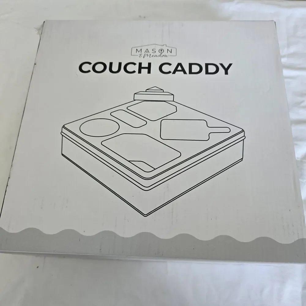 Mason & Meadow Couch Caddy Silicone Lined Acacia Wood NIB